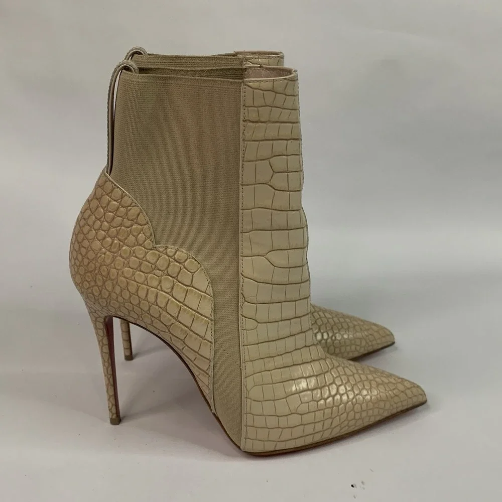 Christian Louboutin Chelsea Chick Booty 100 Calf Mini Crock Boots Leche Size 37 - Picture 2 of 14